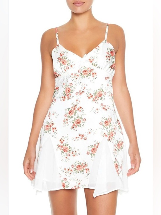 Forever 21 Dresses & Skirts - Forever 21 Floral Print Bow Godet Slip Satin Mini Dress Fairy XS